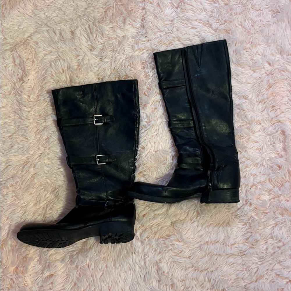 Franco Sarto Leather Knee High Boots With Buckles